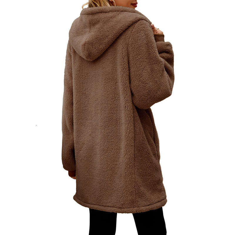 Winter New Loose Plush Women's Long Sleeved Hooded Zipper Cardigan Jacket