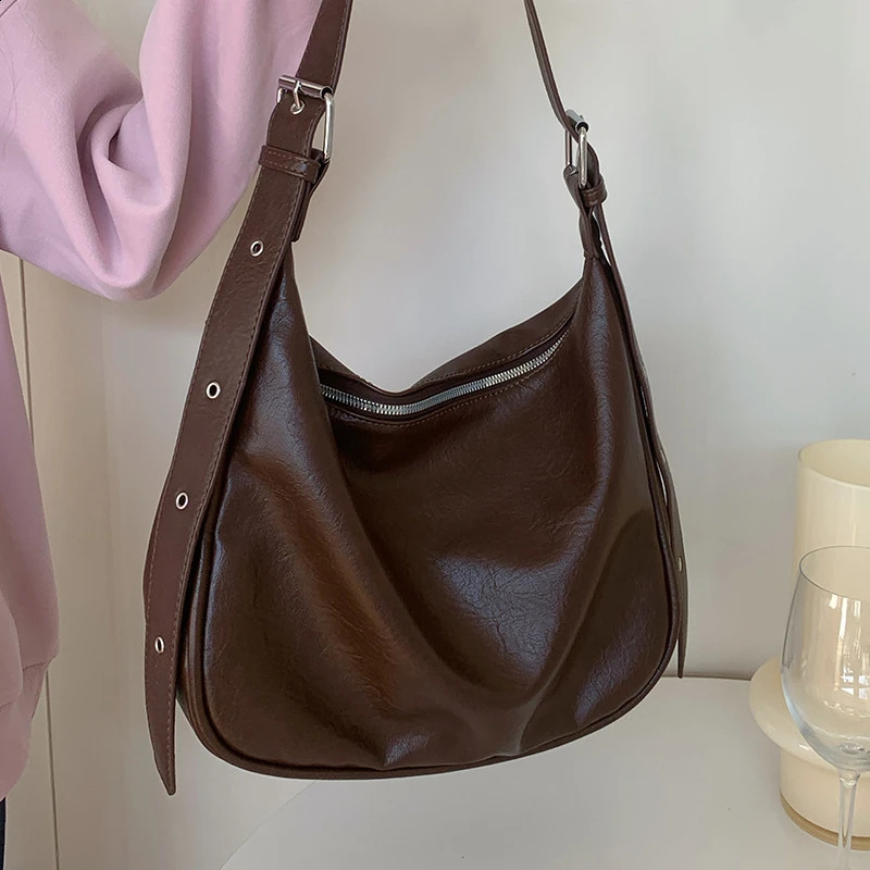 MBTI retro womens handbag aesthetic large capacity fashionable Korean shoulder bag Pu leather elegant casual handbag 241105