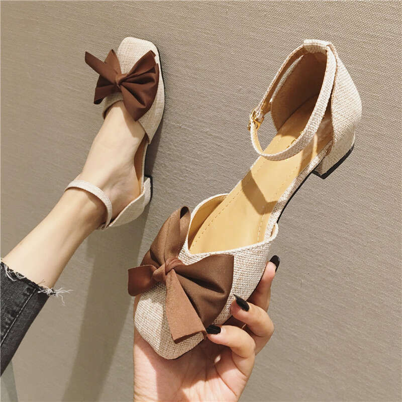 2023 New Square Head Versatile High Heels With Buckle, Shallow Mouth Fairy Cloth Face, Medium Low Coarse Heels, Ladies' Single Shoes