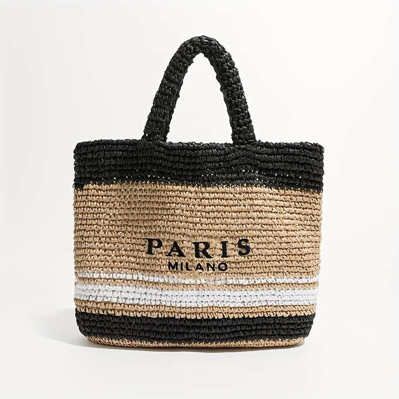 Casual Large Capacity Straw Tote Designer Letters Women Handbags Handmade Woven Summer Beach Bag Big Shopper Purses 2025