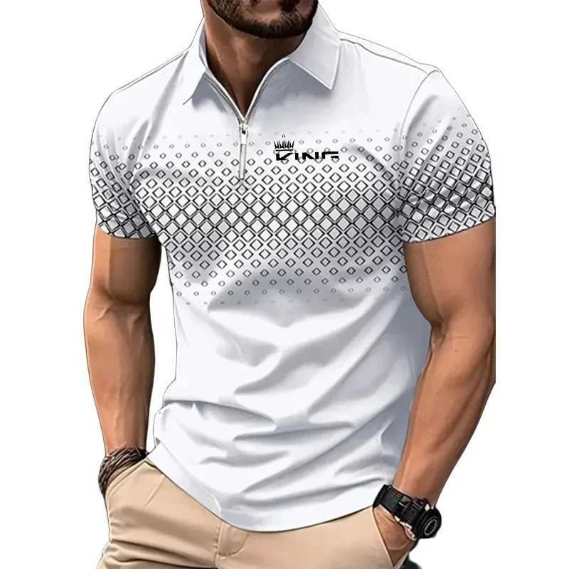 Summer T-shirt Printed T-shirt Zipper Shirt Casual Breathable Zipper Shorts Slip T-shirt Top Sportswear Mens Wear W241104