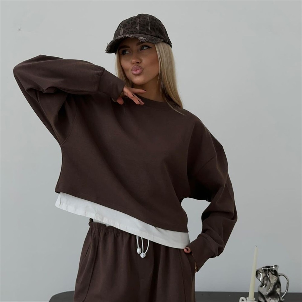 Autumn Sport Two For Fake Two-Piece Hoodies Sets Womens 2 Piece Pullover Women Loose Set