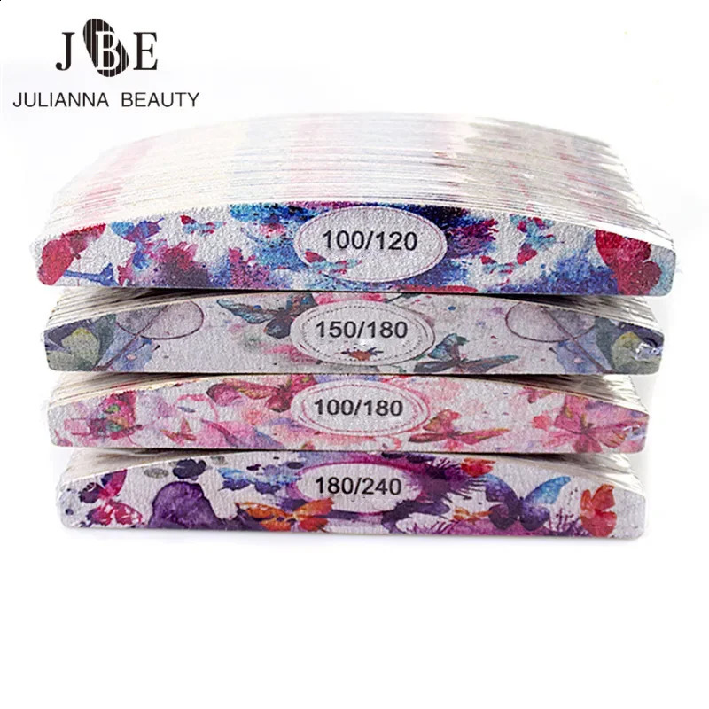 50PcsLot 100120180240 Butterfly Alphabet Sanding Buffer Nails Professionel Wooden Half Moon Sandpaper Nail File Block Polish 241105