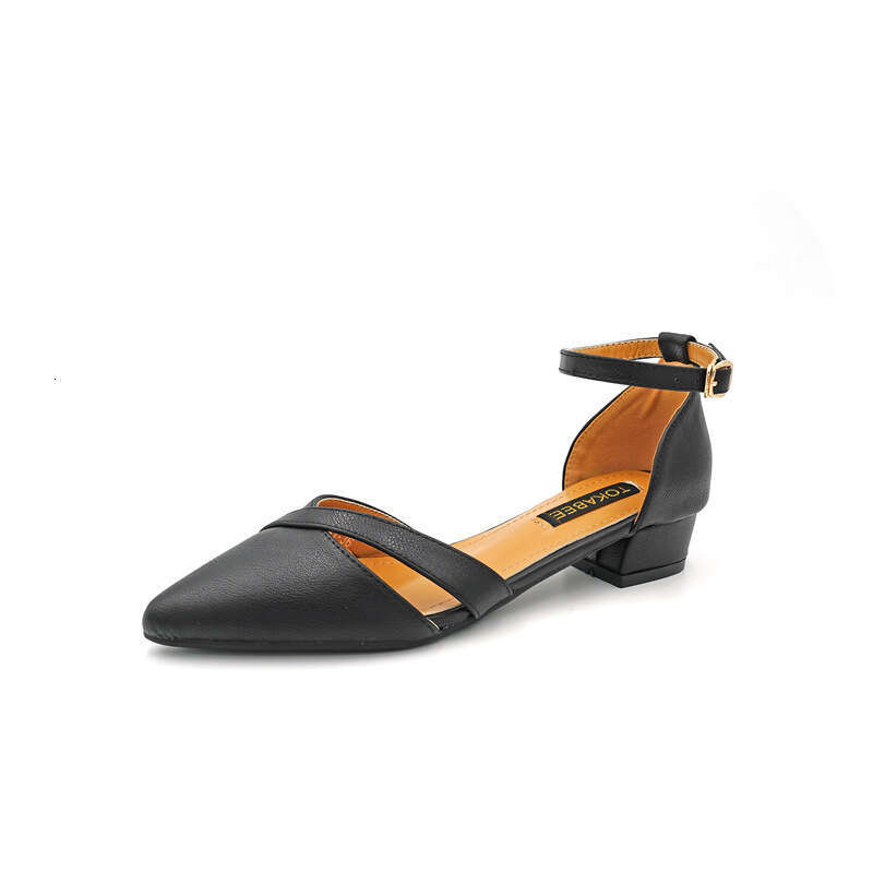 One Button Pointed Single Shoe For Women In Spring And Summer 2024, Versatile, Thick Heel, Shallow Mouth, French Temperament, Paired With Skirt, Low H