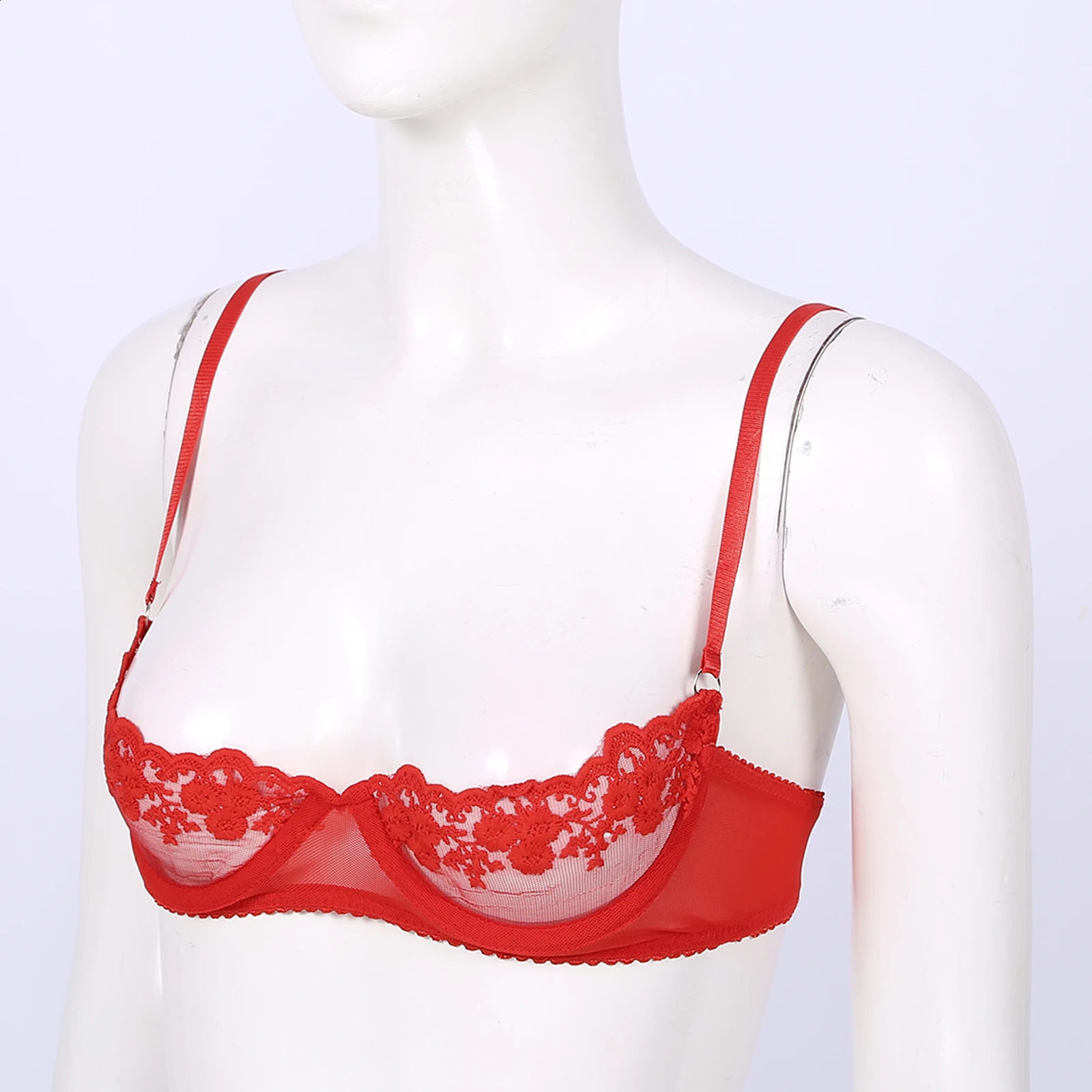Ultrathin Bra Brassiere Sexy Underwear Plus Size Half Cup Transparent Underwired Women Lingerie White Lace Bras Hollow out 241105