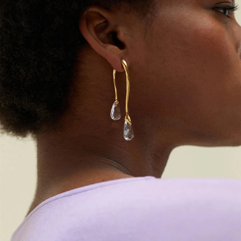 European and American Fashion Exaggerated Retro Transparent Crystal Pendant Stud Earrings Contracted Geometric Long Earrings 241105