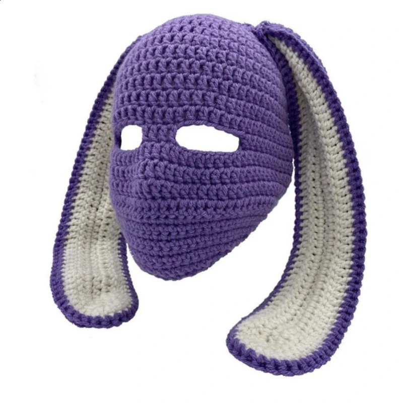 Novelty Rabbit Ears Hat Knitting Balaclava for Women Winter Warm Mask Adult Cosplay Party Costume Camping 241105