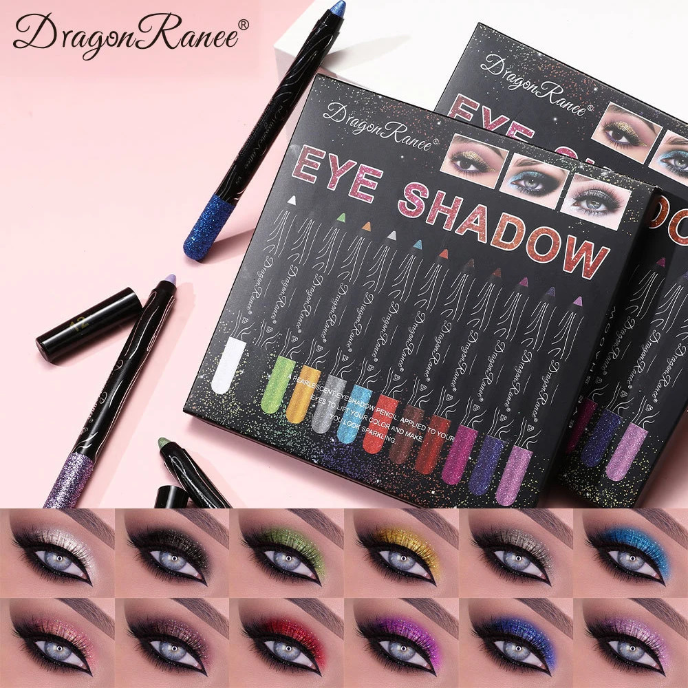12Pcsbox Eyeshadow Pencil Set Eyeliner Pencil Gold Purple Blue Eye Shadow Glitter Silkworm Pen Eyes Pigment Waterproof Makeup 241104