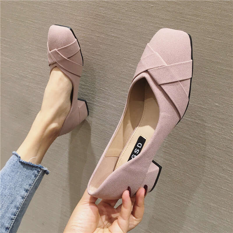 2023 Spring And Summer Versatile Square Head Shallow Mouth Coarse Custom Women's Grandma Black Professional Low Middle Heel Work Shoes
