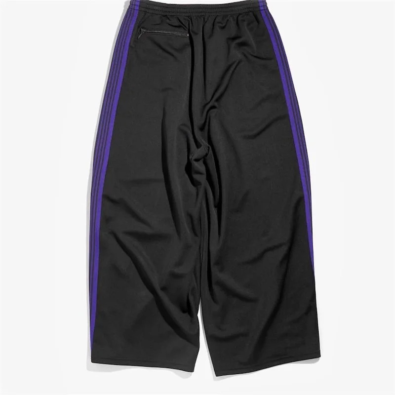 Purple striped butterfly embroidery wide leg pants mens quality oversized stretch sports pants jogging black Trousers 241104