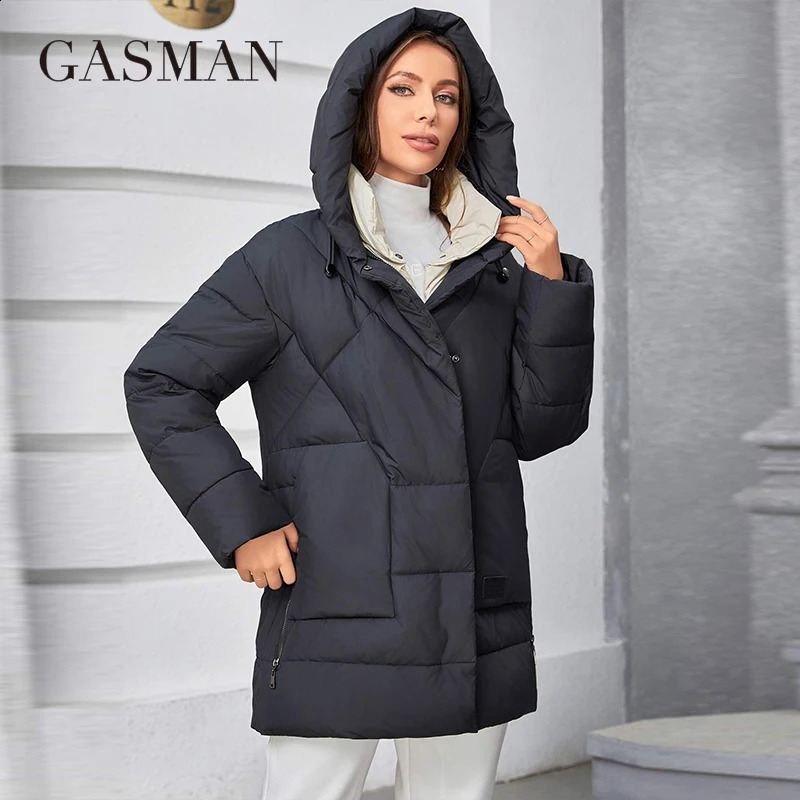 GASMAN Winter Parkas Womens Medium Length Slim Casual Hooded Warm Down Jackets Female Coats Women 83918 241105