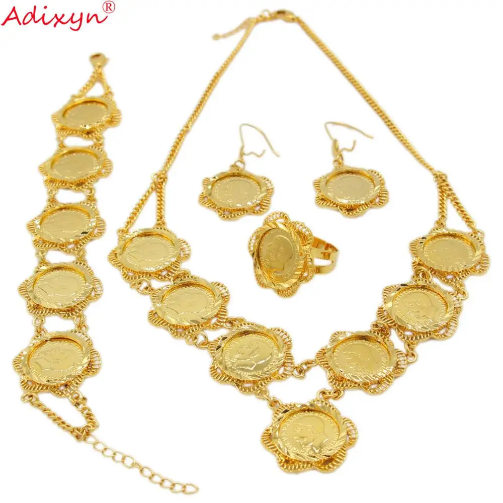 Adixyn Trendy Gold Coin Bracelet Necklace Earrings Ring Jewelry Set Female Bride Wedding Jewelry Gift N10093241105