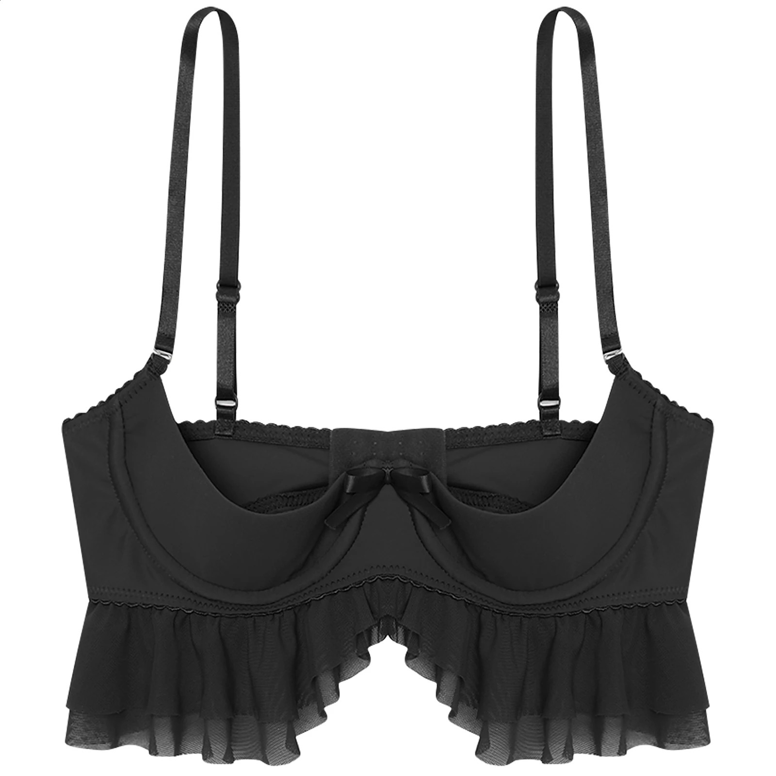 Erotic Womens Sexy Push Up Bra with Ruffled Trim 13 Padded Cup Underwire Open Tempting Balconette Lingerie Nightwear 241105