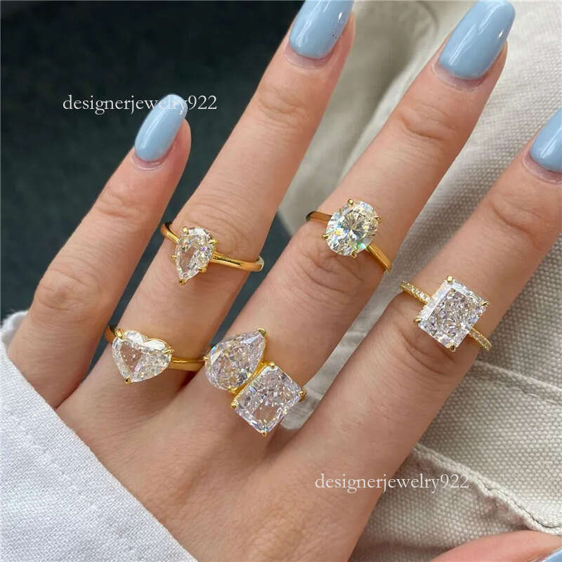 gold designer ring for woman wed dia sterg sier zirconia oval square heart love wedding promise womens engagement rings jewelry size 5-9 gift box