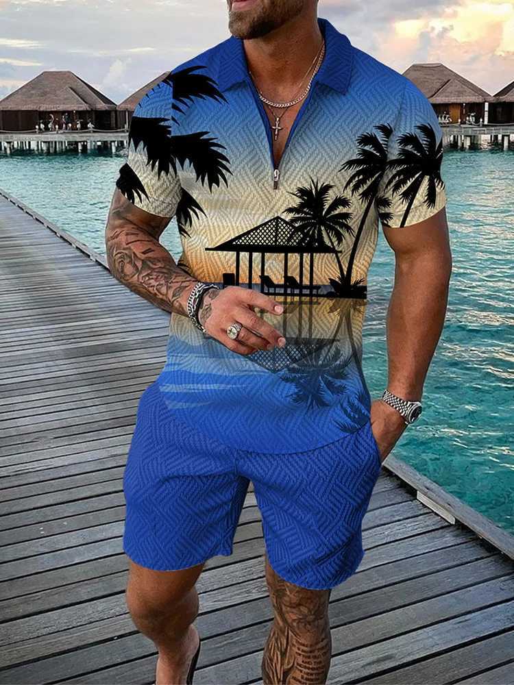 Haiyi Beach 3D printed shirt and shorts set for mens fashion ultra-fine short shirt and pants set W241104