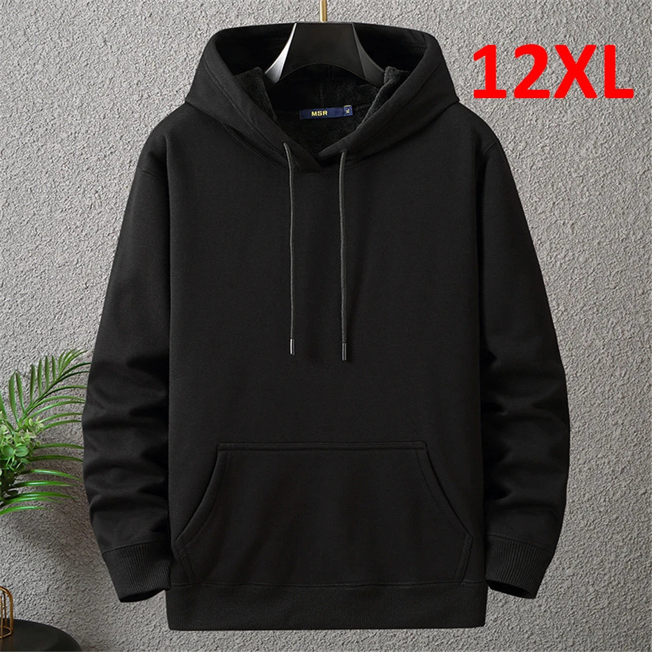 Solid Color Hoodies Men 12XL 10XL Plus Size Hoodies Autumn Winter Thick Fleece Hoodie Male Big Size 12XL Hooded Pullover Black 241104