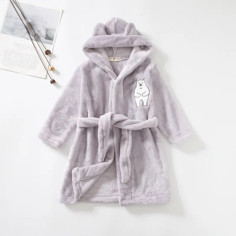 winter cartoon polar bear plush warm boys long pajamas suitable for children aged 2-12 241105