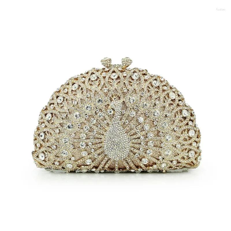 Evening Bags 24 Colors Luxury Peacock Shape Sky Blue Crystal Rhinestone Clutch Women Party Purse Fashion Silver Metal Handbags