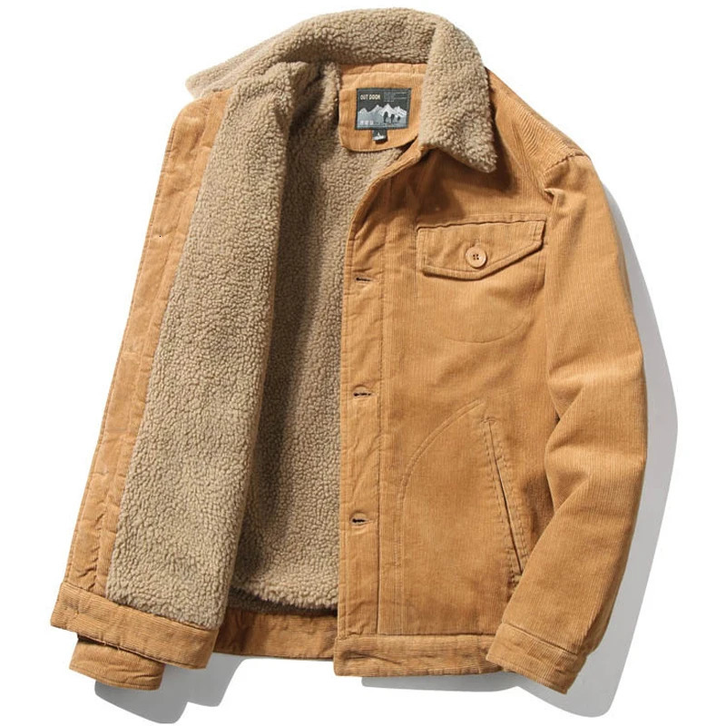 Men Warm Coats Plus Velvet Thick Corduroy Jackets Male Fur Collar Winter Casual Jacket Mens Outwear Thermal Cotton Clothing 6XL 241104
