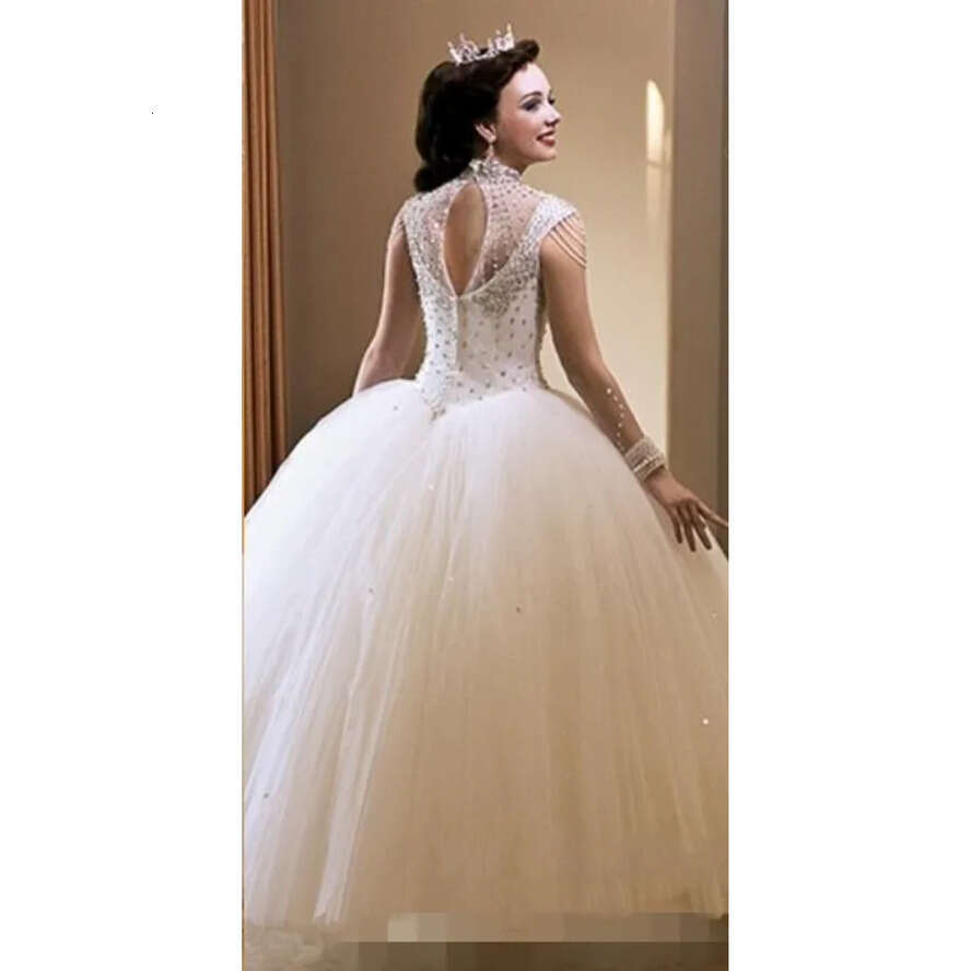 Ball Dresses Sleeveless High Neck Beading Beaded Hollow Back Or Length Custom Made Wedding Gown Vestido De Novia