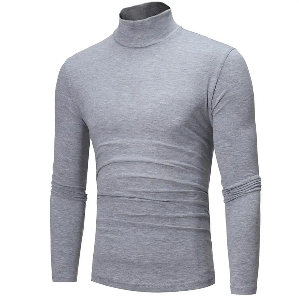 Men Tshirt Autumn Winter Slim Fit Bottoming Turtleneck Long Sleeve Solid Color Elastic Thin Pullover Tops Streetwear 241105