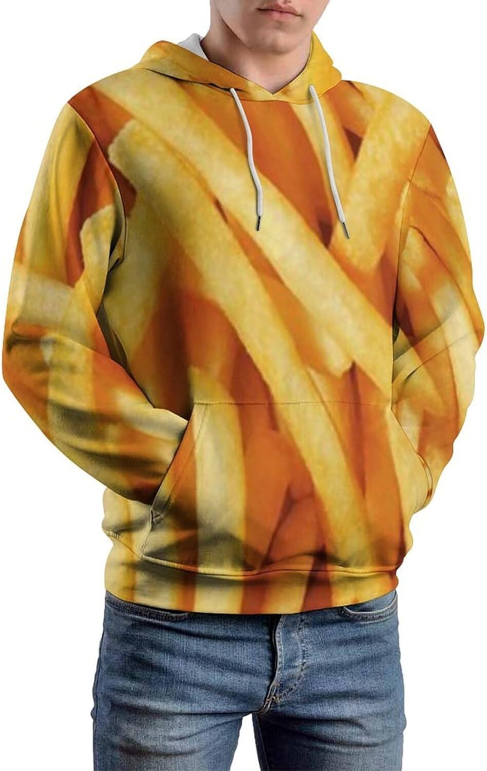 Hoodie for Mens Womens Frying French Fries Hoodies for Men 3D Print Pullover Hooded Drawstring Loose Sweatshirt with Big Pockets Graphic French fries