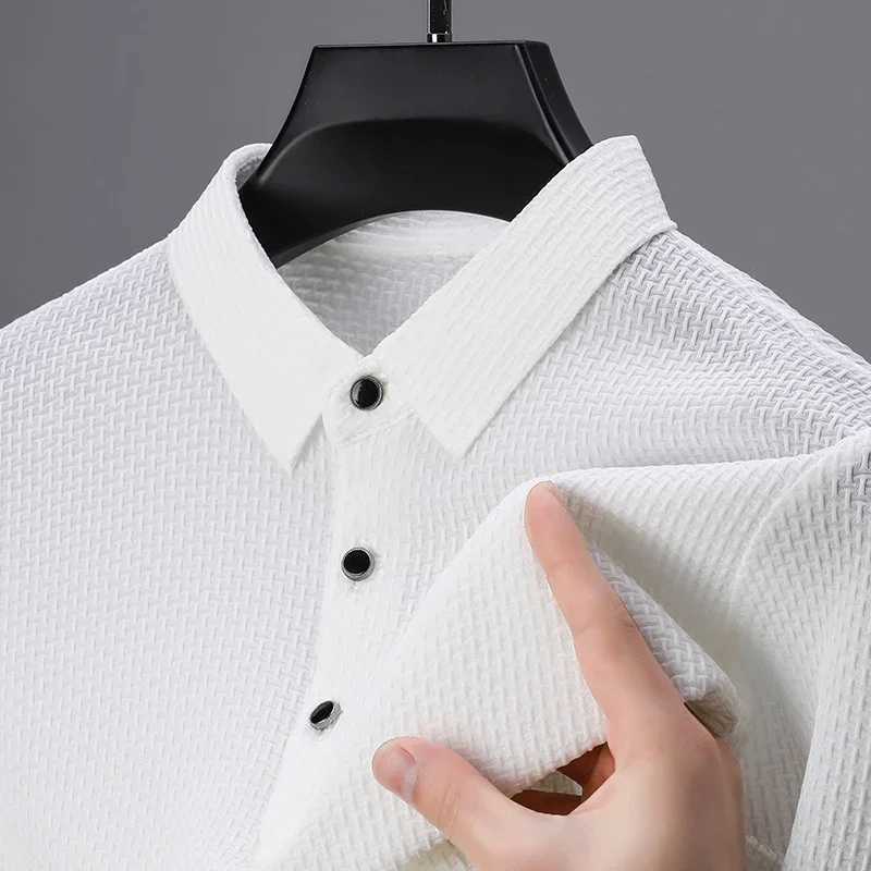 Mens plaid short solid color shirt breathable and comfortable elastic top W241104