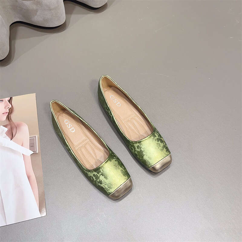 Korean Version Summer Shoes, New Chinese Versatile And Comfortable, French Style Small Fragrance Style, Shallow Mouth Square Toe Flat Bottom Single Sh