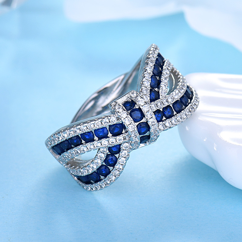 Ring 925 sterling silver bow diamond ring ribbon irregular bar cross crystal ring light luxury fashion wedding ring