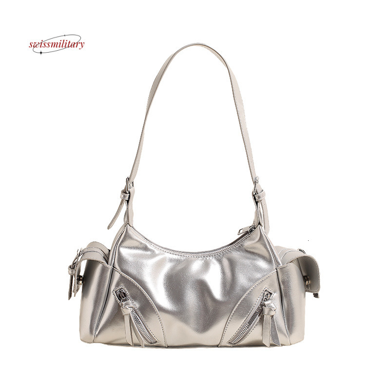 Soft faced dumpling women's trendy multi opening motorcycle bag, niche high-end texture, large capacity shoulder bag #33 swissmilitary
