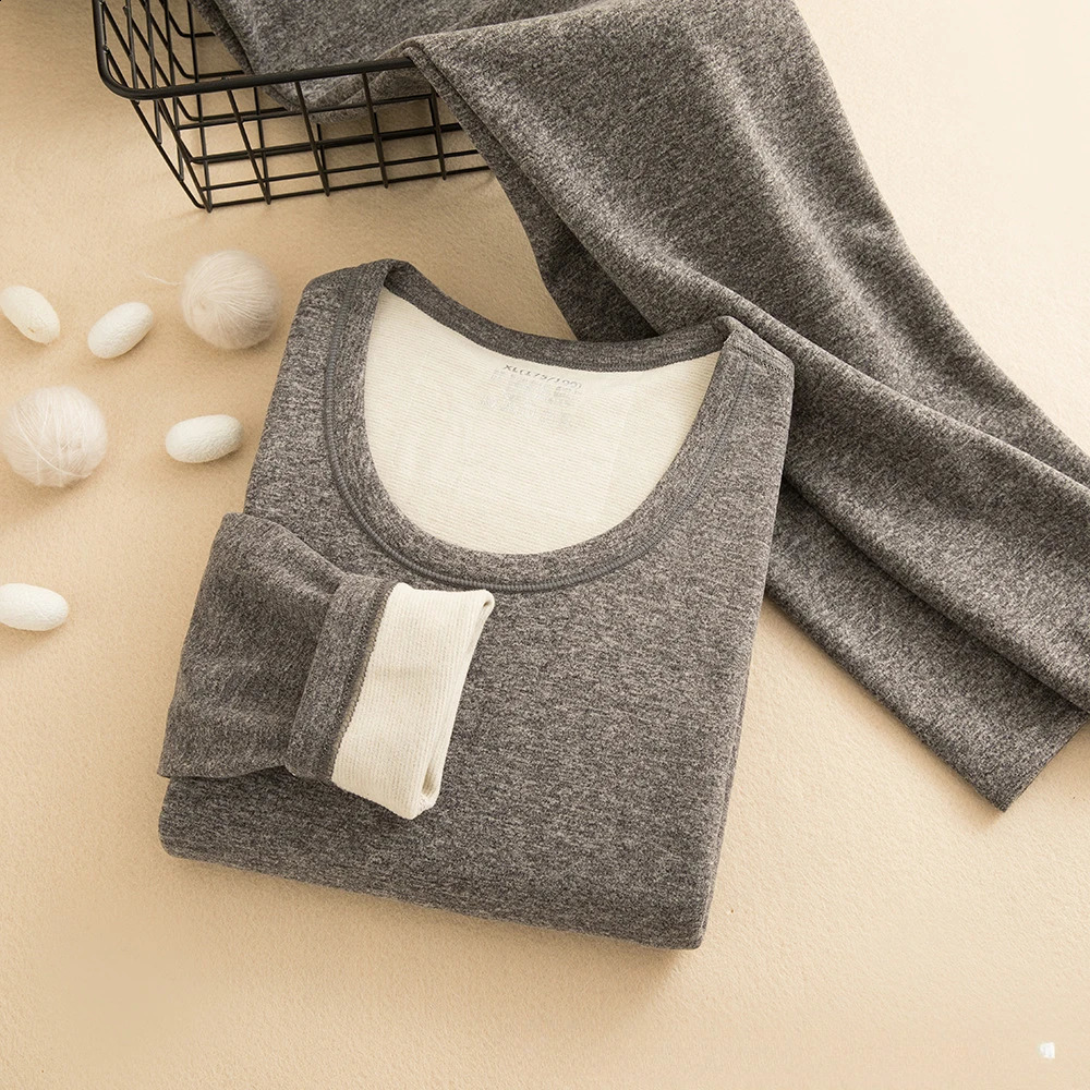 Wool Silk Thermal Underwear Set Double-sided Cashmere Long Johns Plus Cashmere Thick Autumn Winter for Men Women Warm Underwear 241105