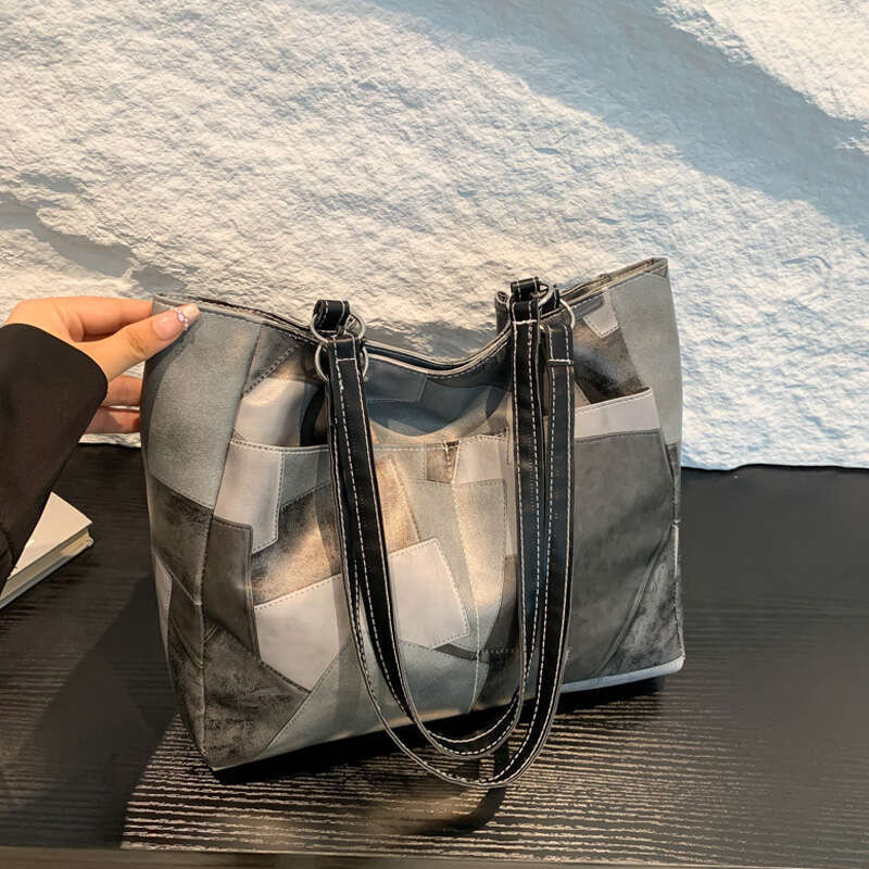 Designer Bag Patchwork PU Leather Casual Tote Bags For Women, Large Capacity Commuting Shoulder Bag, Ladies Handbags For Travel Shopping