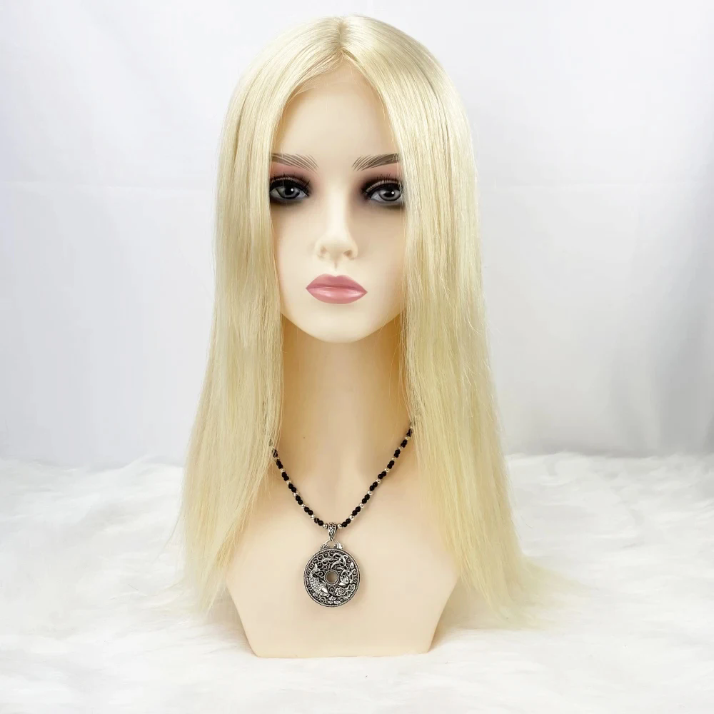 Light Blonde Human Hair Topper Silk Base raw Virgin European Hair Piece with Clips in Silk Top Toupee for Women 12x13cm 15x16cm Diva24