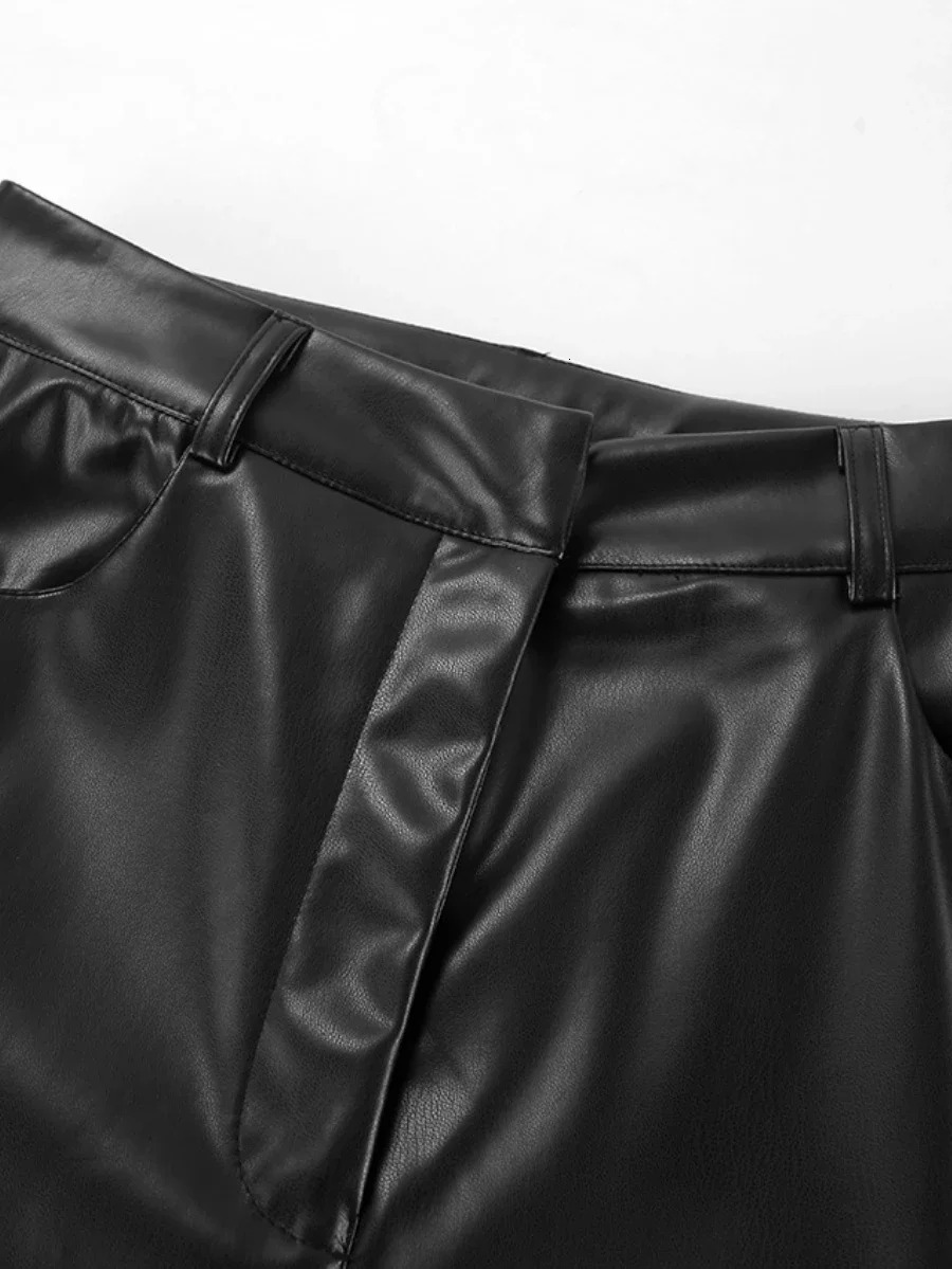 Wolfeel Autumn New Black Retro Matte PU Leather Women's Stylish High Waisted Trousers Office Lady Versatile Long Pants