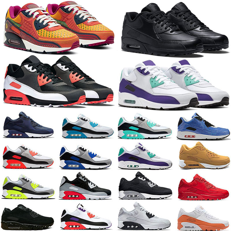 Classic 2024 Designer 90s Running shoes For Men Women Triple Black white Mesh Leather Trainer Breathable Cushion Surface Sneakers Sports Eur 36-45