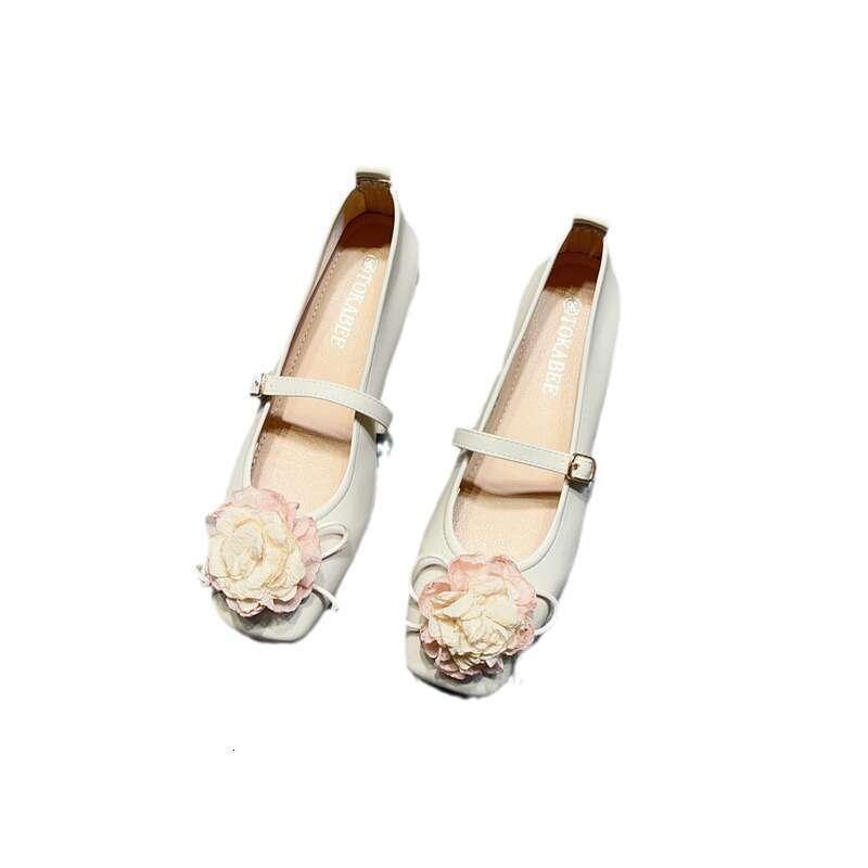 French Floral Decoration With Sole Mary Jane For Women, Korean Version, New Shallow Mouth Square Toe Soft Leather Low Order Shoes
