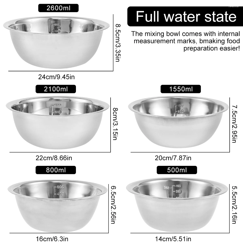 Bowls 5Pcs Stainless Steel Mixing Multipurpose Soup Basin Nesting Whisking Set For Kitchen Cooking Baking Storage