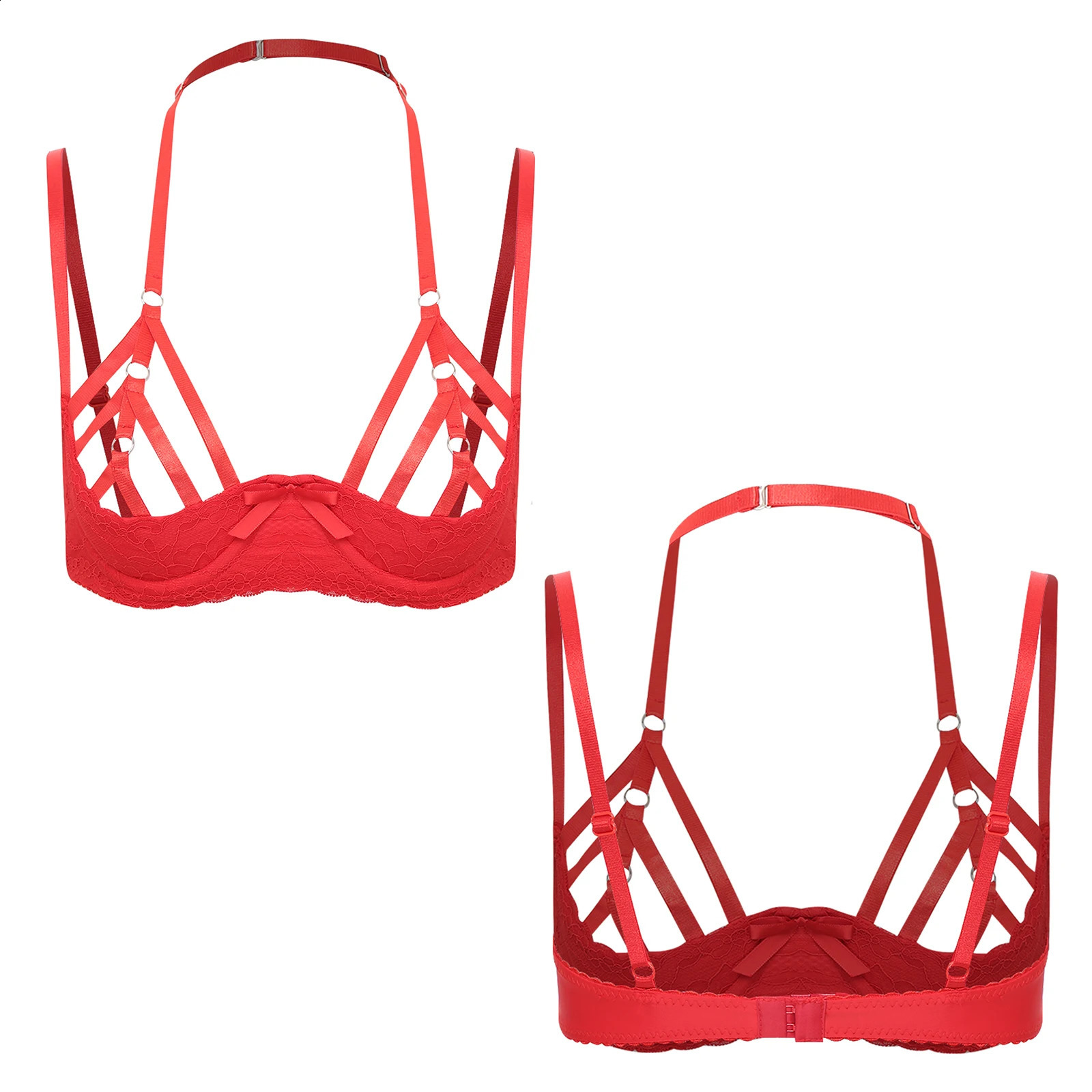 Erotic Lingerie Womens Sexy Open Cup Bra Halter Strappy 13 Padded Underwire Exposed Nipple Tops Tempting Nightwear 241105