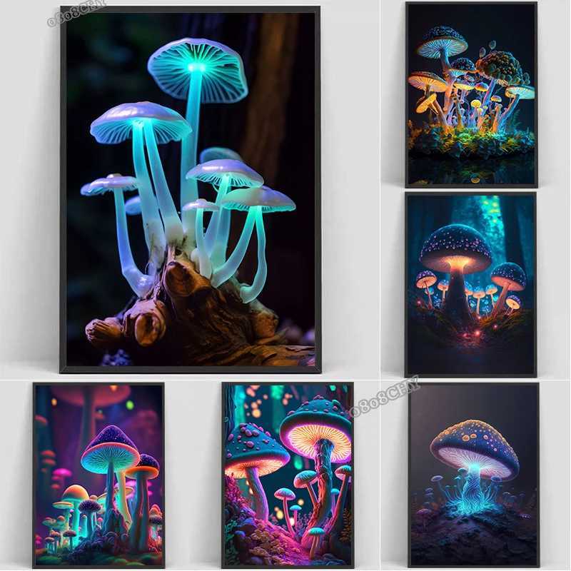 Magic shrooms Canvas Print Posters shrooms Neon Art Canvas Painting Wall Art ral for Home Room Decor Picture CuadrosXJ241104