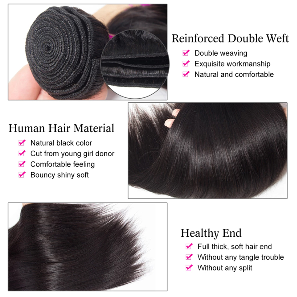 Bone Straight Bundles Long 30Inch Black Women Brazilian Remy Extensions Natural Color Human Wefts Hair Products