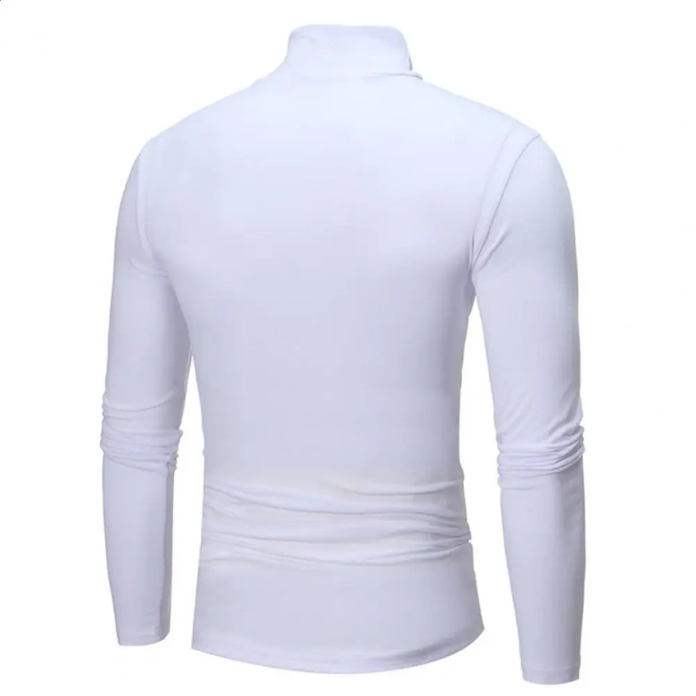 Men Tshirt Autumn Winter Slim Fit Bottoming Turtleneck Long Sleeve Solid Color Elastic Thin Pullover Tops Streetwear 241105