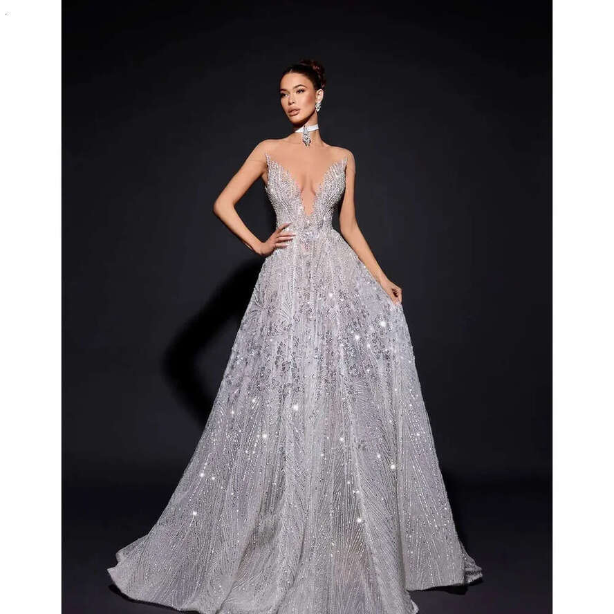 Deep Shining A E Wedding V Neck Dresses Glamorous Beads Sequins Lace Sweep Train Backless Custom Made Zipper Plus Size Bridal Dress Vestidos De Novia