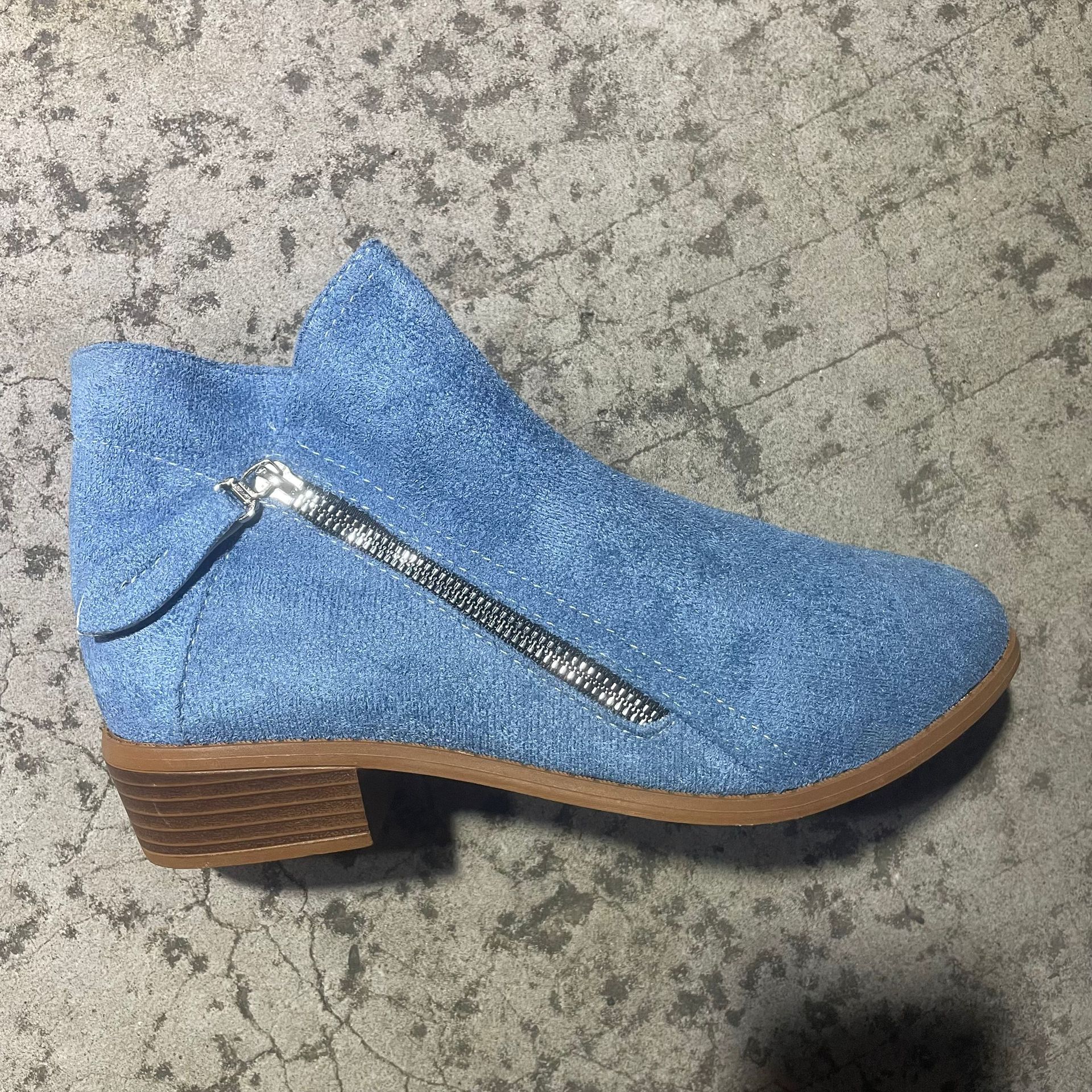 Autumn new women's boots European and American round toe side zipper thick heel women's leather boots fashionable color fashion boots