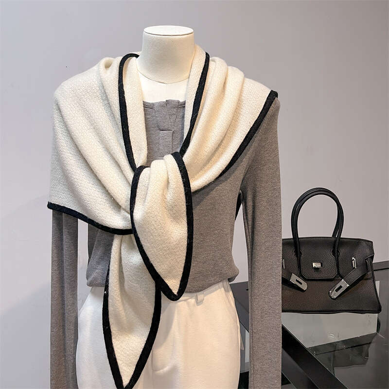 100% wool shawl autumn and winter knitted women's multi series method neck protection triangle scarf knotted camisole