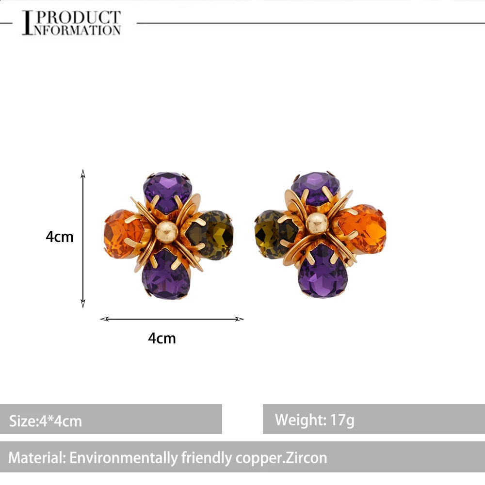 Colorful Crystal Glass Flower Earrings For Women Trendy Charm Prom Party Pendant Vintage Statement Y2k Jewelry 241105