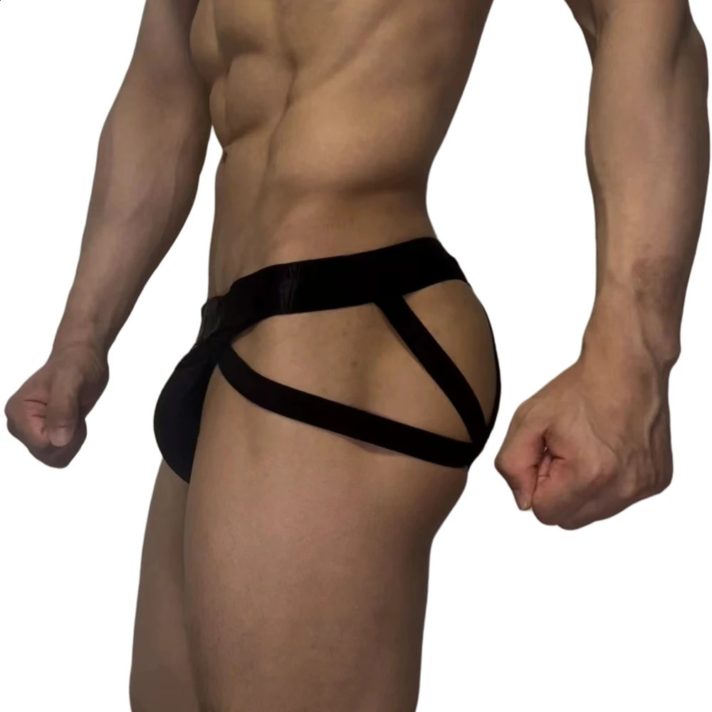 Men Sexy G String Thong Erotic Jockstrap Bondage Underwear Penis Pouch Strap Harness Lingerie Hollow Underpants Ice Silk 241105