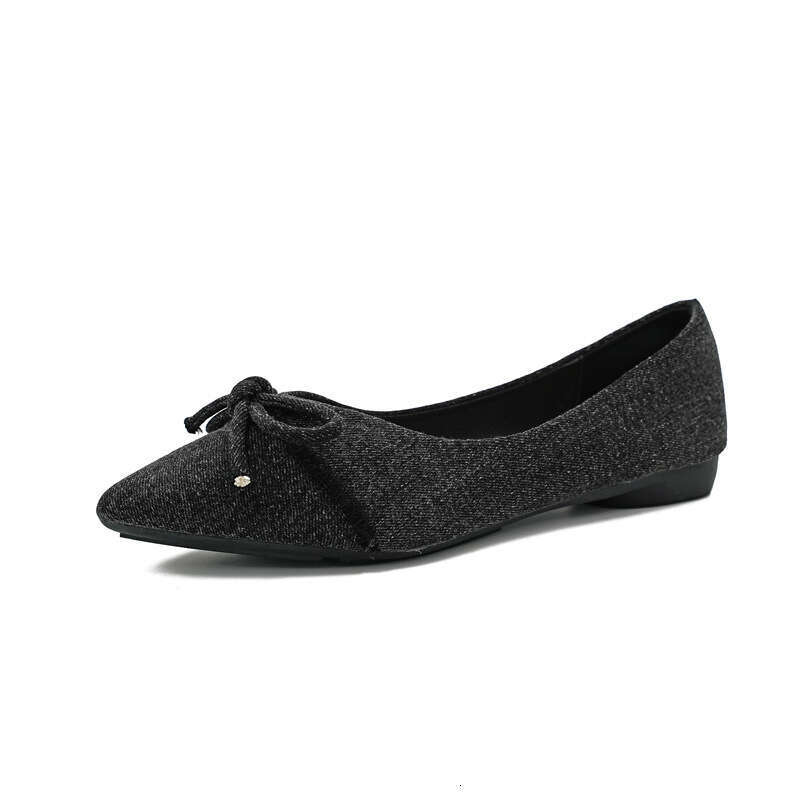Korean Fashion Bow Soft Sole Single For Women In Spring 2024, New Comfortable Fabric Surface, Shallow Mouth Pointed Flat Bottomed Scoop Shoe