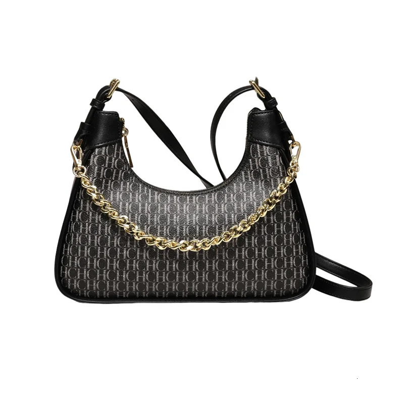 CH Simple Solid Color Women's Shoulder Commuter Chain Tote Trendy Bent Moon Bag Cute Animal Printing Design Large Capacity ddmymarket
