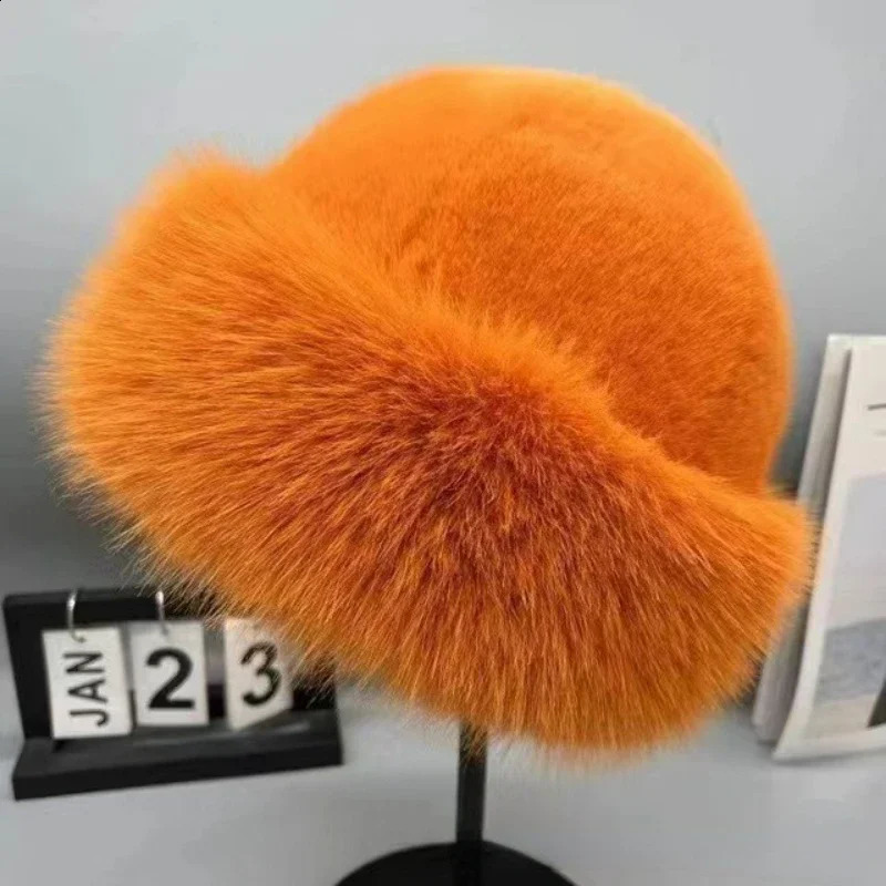 y Faux Mink Fur Bucket Hat for Women Ins Winter Fluffy Plush Warm Fisherman High Quality Thicken Beanies 241105
