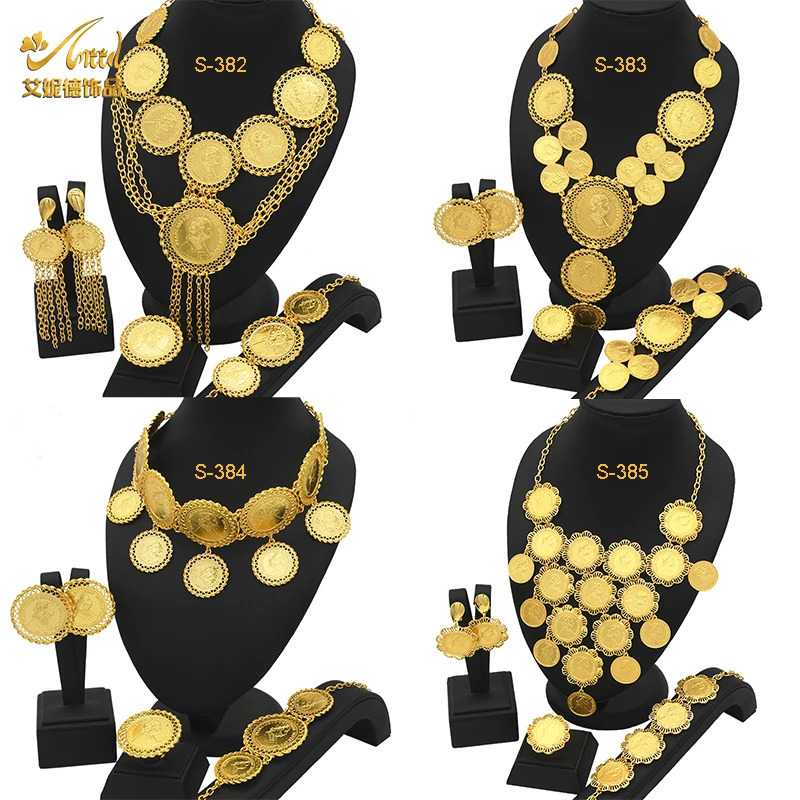 ANIID India Gold Coin Tassel Pendant Necklace Jewelry Set Dubai Party Bridal Wedding Fashion Necklace Set Gift241105
